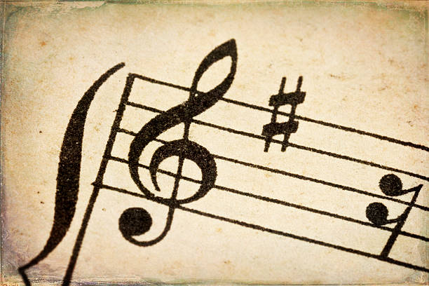 istock treble clef on vintage music sheet 499925764