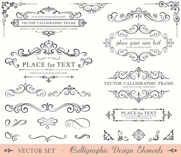 illustrazioni stock, clip art, cartoni animati e icone di tendenza di elementi calligrafici - frame ornate swirl floral pattern