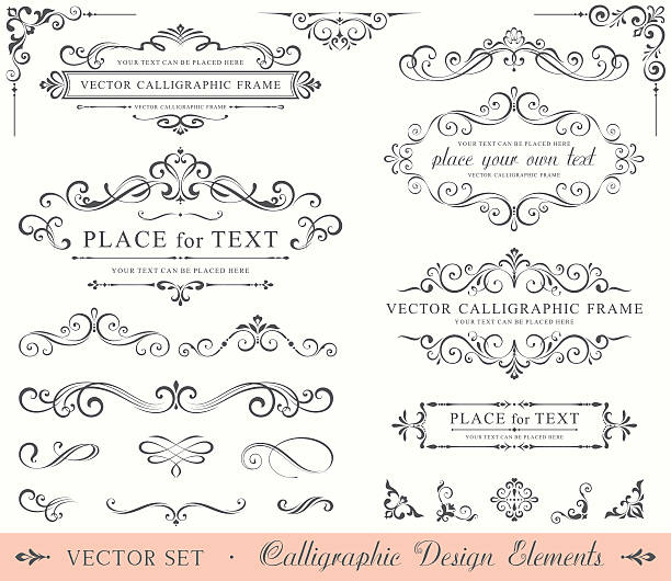 calligraphic elementy projektu - frame ornate swirl floral pattern stock illustrations