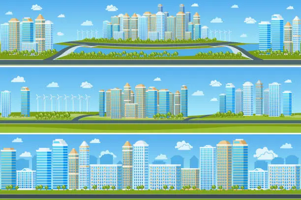 Vector illustration of Urban landscape set with modern city