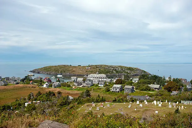 View of remote Monhegan Island, Maine. Monhegan island is known as a small fishing community and artist residence.