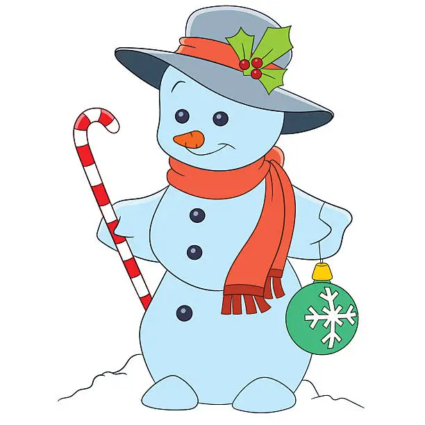 Vector illustration of cute cartoon snowman