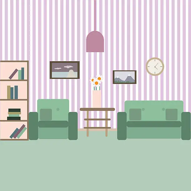 Vector illustration of Living room with furniture. Vektor flat style illustration
