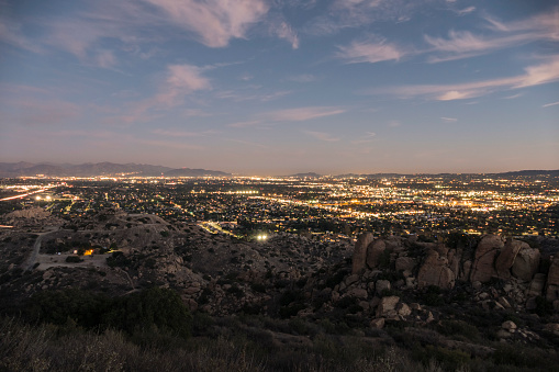 Dusk view of the west San Fernando Valley in Los Angeles, California.