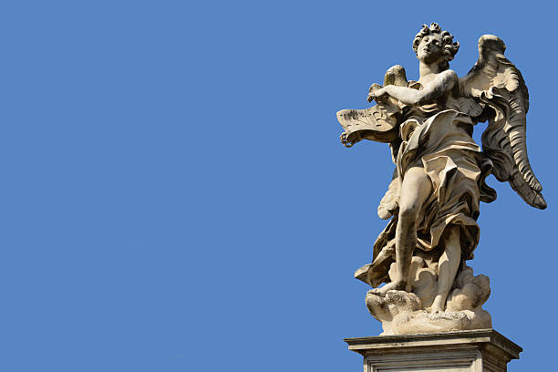 istock Beautiful angel with blue sky and copy space 499956042