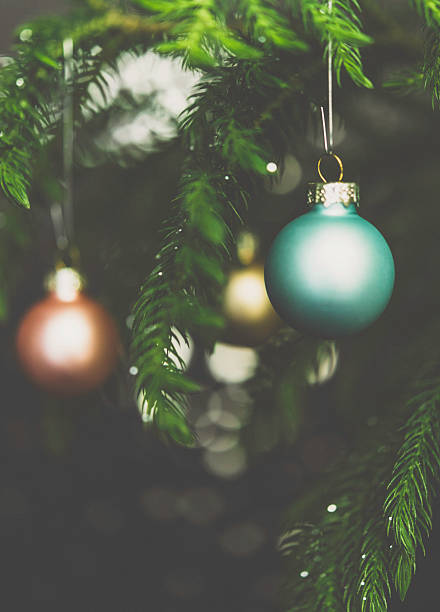 istock Pastel colored Christmas ornaments on Christmas tree branches 499976512