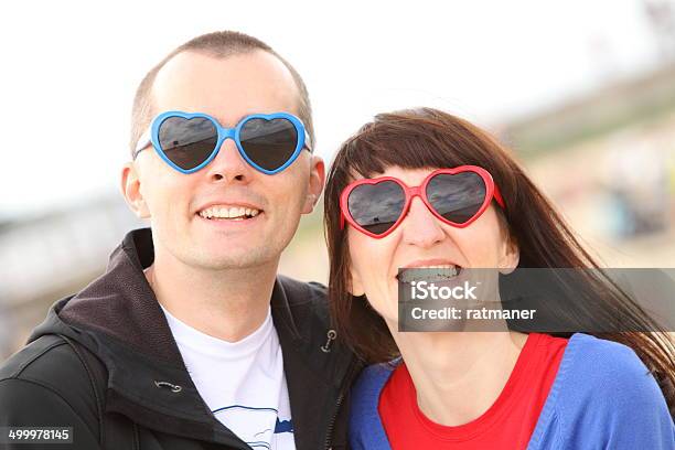 Woman And Man With Glasses Shaped Heart Summer Time Stock Photo - Download Image Now