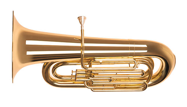 istock Golden tuba in hard light isolated on white background 499981927