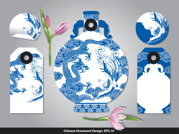 ilustrações de stock, clip art, desenhos animados e ícones de porcelana de estilo chinês cartão vintage rótulos conjunto. vector. - chinese culture china chinese ethnicity frame