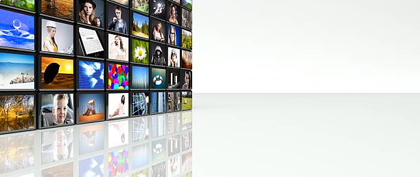 istock Television video wall LCD TV panels with copyspace 499999013