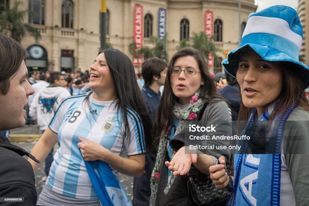 World Cup Fans Gather to celebrate in Cordoba Córdoba, Argentina - July 1, 2014: Argentina fans celebrate in the center of the city, after the match against Suiza on July 01, 2014 in Cordoba, Argentina. Argentina won the game 1-0. Argentina Stock Photo