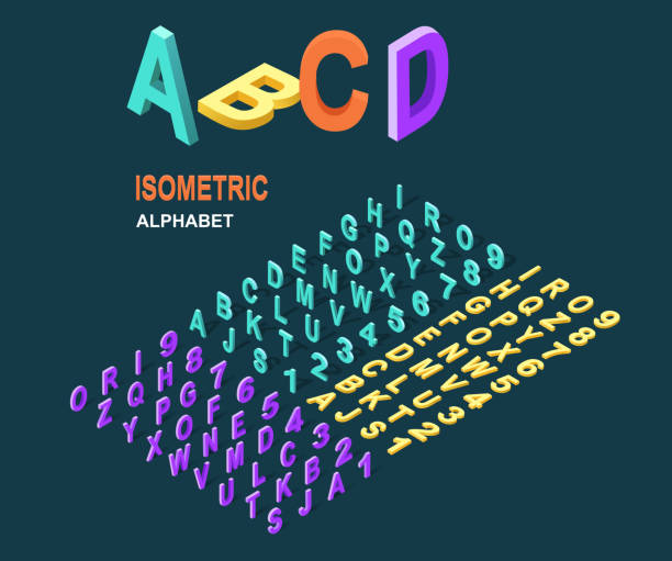 ilustrações, clipart, desenhos animados e ícones de alfabeto isometric estilo de design - alphabet design element text text messaging