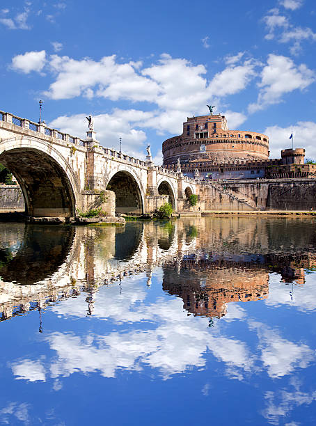 Angel Castle with bridge on Tiber river in Rome, Italy Famous Angel Castle with bridge on Tiber river in Rome, Capital city of Italy tiber river stock pictures, royalty-free photos & images