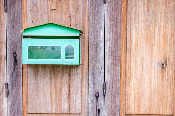 istock Postbox in front of retro wooden door 500001055