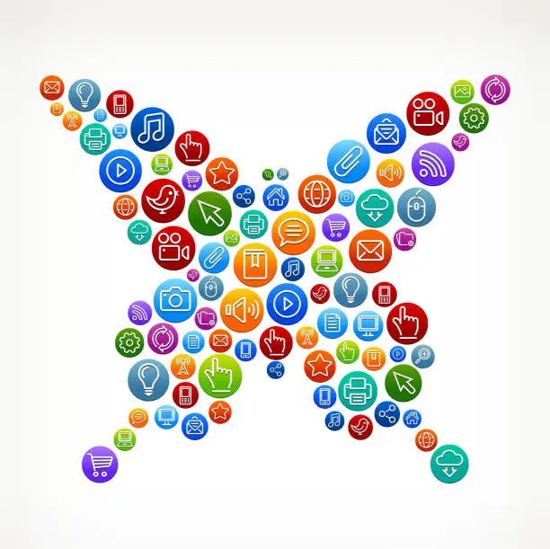 Vector illustration of Butterfly on Social Networking & Internet Color Buttons