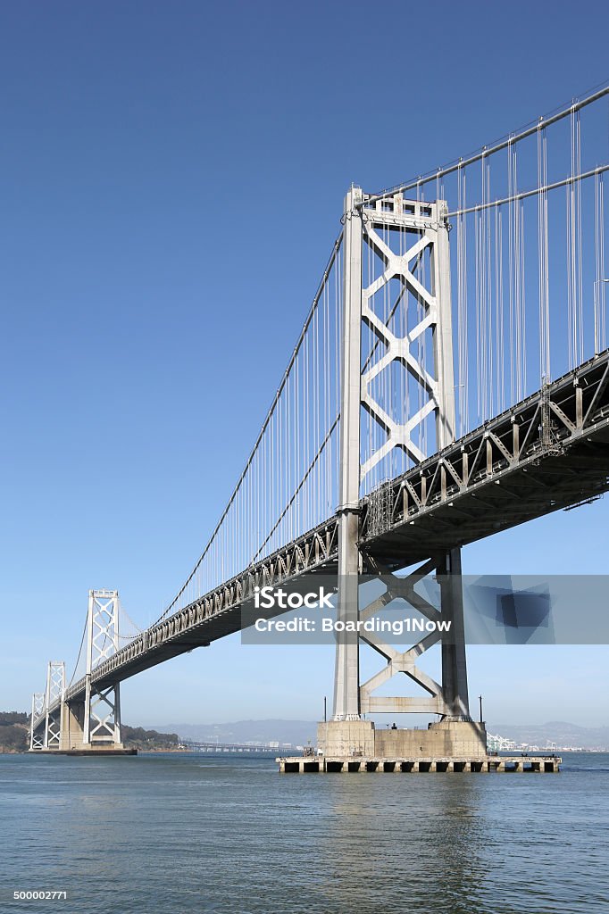 Oakland Bay Bridge in San Francisco, California Oakland Bay Bridge from San Francisco to Oakland, California Bay of Water Stock Photo