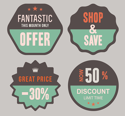 Discount product labels retro style vector design