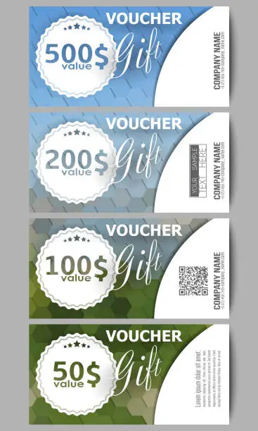 Vector illustration of Set of modern gift voucher templates. Polygonal design vector, colorful