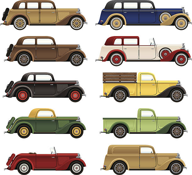 illustrazioni stock, clip art, cartoni animati e icone di tendenza di auto d'epoca - porsche classic sports car obsolete