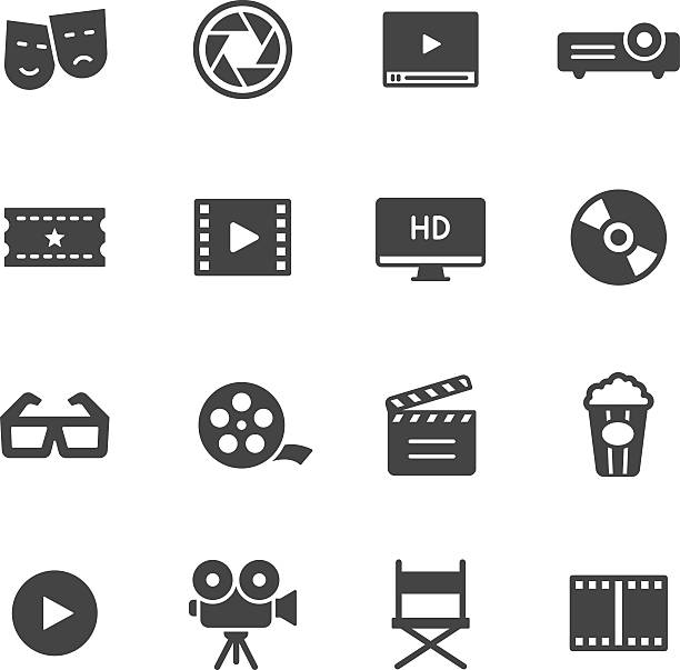 ilustraciones, imágenes clip art, dibujos animados e iconos de stock de iconos de cine - largometrajes