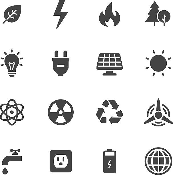 Energy and Ecology Icons Energy and ecology icons solid stock illustrations