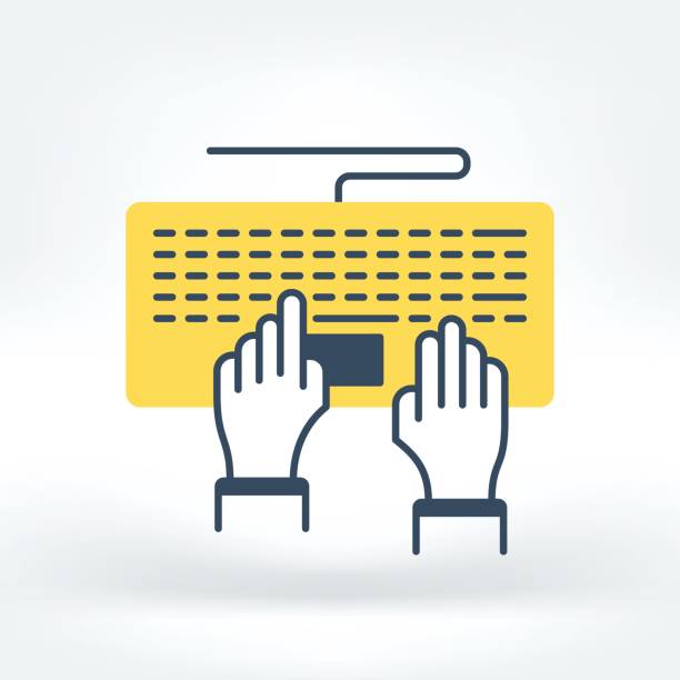 Vector Icon of Password Typing Vector illustration of keyboard, hands, password, typing. Flat style icon isolated on white background. typing on computer keyboard stock illustrations