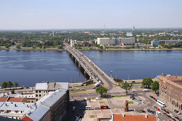 istock Riga. The top view on , Dvina and stone bridge. 500014424