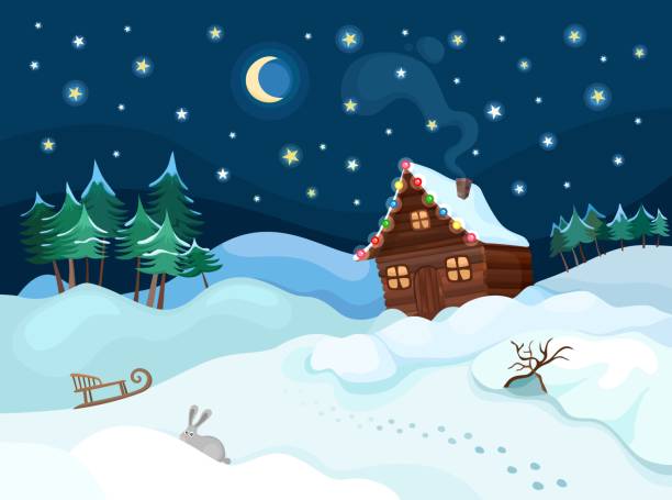 winter landscape vector art illustration