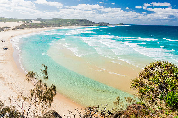 Beach of Fraser Island II The incredible stretch of Fraser Island's sandy beach fraser island stock pictures, royalty-free photos & images