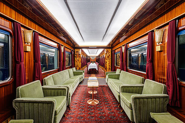 luxury old train carriage interior of luxury old train carriage passenger cabin photos stock pictures, royalty-free photos & images