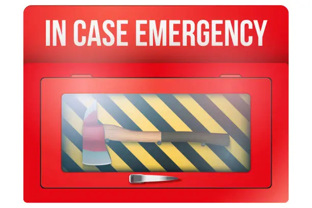 Vector illustration of Red box with axe in case of emergency