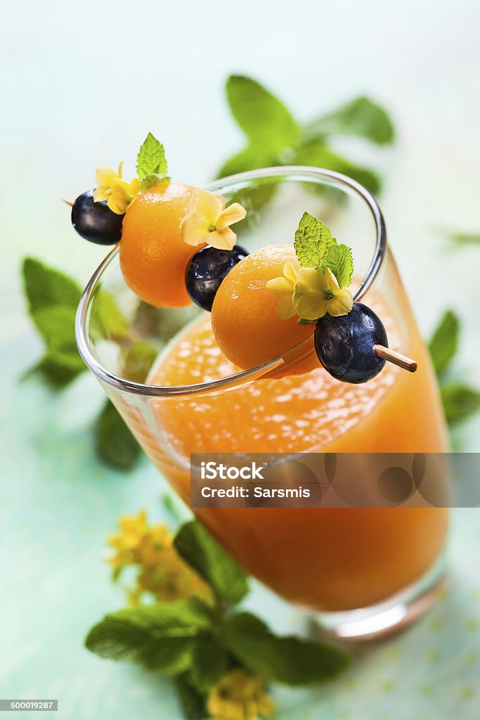 Melon smoothie Melon smoothie with fruit skewer Antioxidant Stock Photo