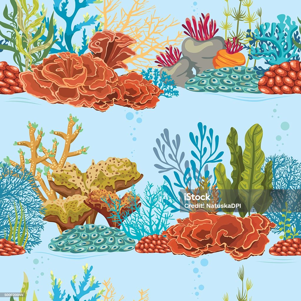 Underwater seamless pattern with coral reef. Seamless underwater pattern with coral reef and algaes. Natural vector colorful wallpaper. 2015 stock vector