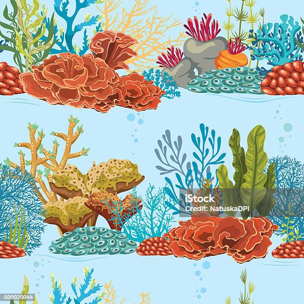 Underwater Seamless Pattern With Coral Reef Stock Illustration - Download Image Now - 2015, Algae, Animal