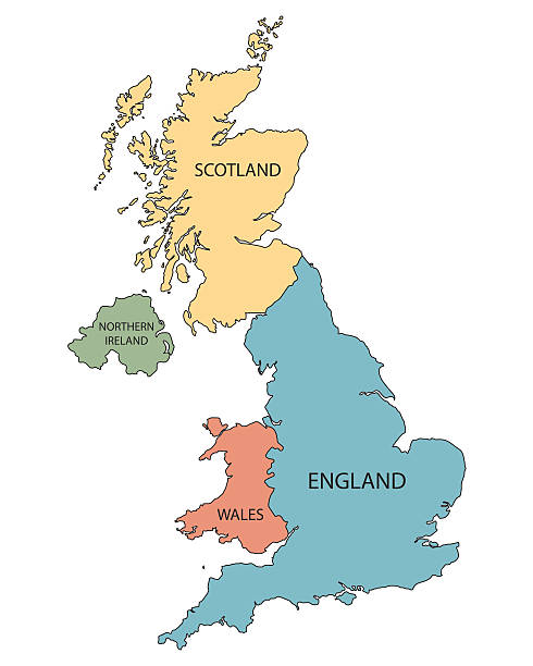 colorful map of united kingdom countries - wales 幅插畫檔、美工圖案、卡通及圖標