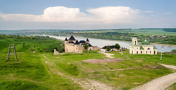 Panorama of Khotyn fortress on Dniester riverside. Ukraine Panorama of Khotyn fortress on Dniester riverside. Ukraine bailey castle stock pictures, royalty-free photos & images