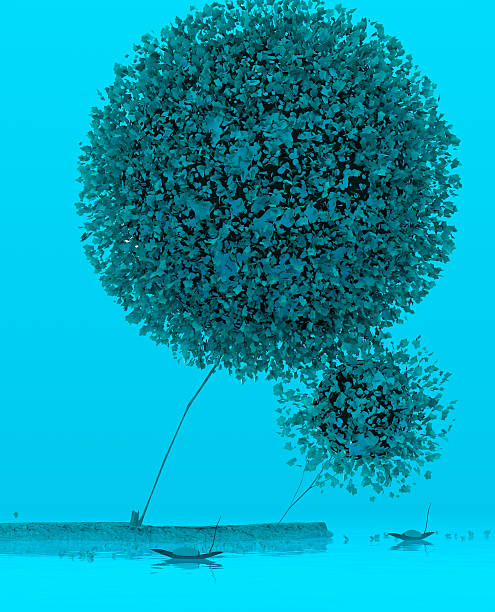 istock Two little boats and two strange trees 500021303