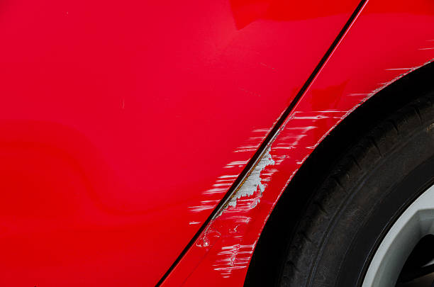 istock Accident - Smashed body of red car 500023347
