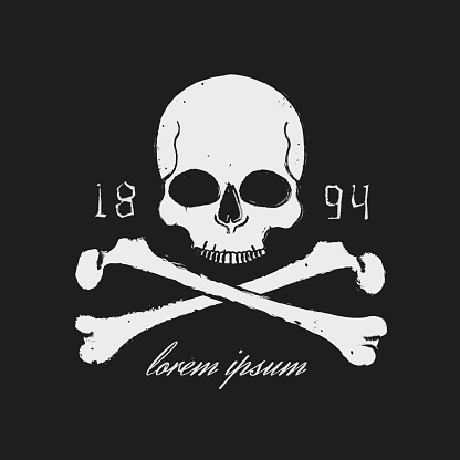 Skull and crossbones gothic, grunge, vintage black emblem. Vector