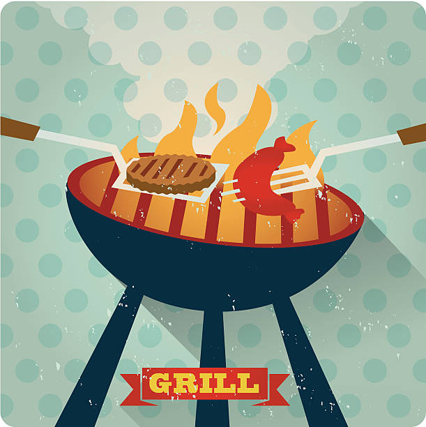 ретро roaster grill - filet mignon illustrations stock illustrations