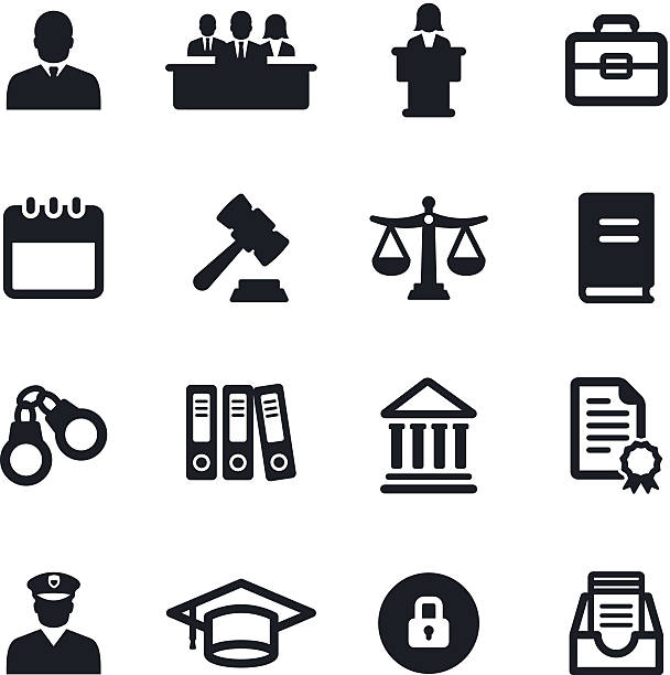 Legal System Icons Black & white legal system icons lawyer icons stock illustrations