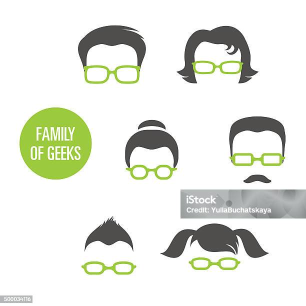 Family Of Geeks Stock Illustration - Download Image Now - Eyeglasses, Animal Head, Human Face