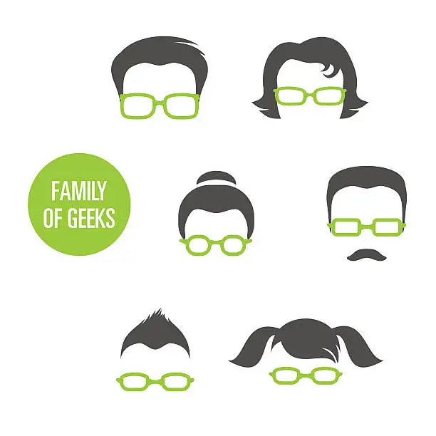 Vector illustration of Family Of Geeks