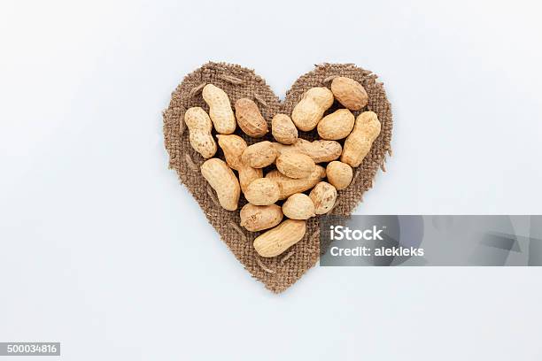 Peanut Lies At The Heart Made Of Burlap Stock Photo - Download Image Now - 2015, Agriculture, Almond