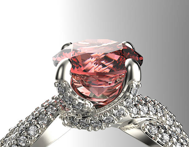 istock Golden Engagement Ring with Diamond or moissanite. Jewelry backg 500034855