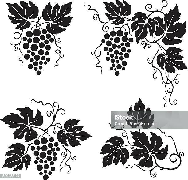 Vine Leaves And Grapes Stock Illustration - Download Image Now - Grape, Vector, In Silhouette
