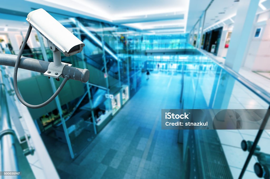 Cctv Camera Or Surveillance Operating In Building Hightech Blue Stock ...