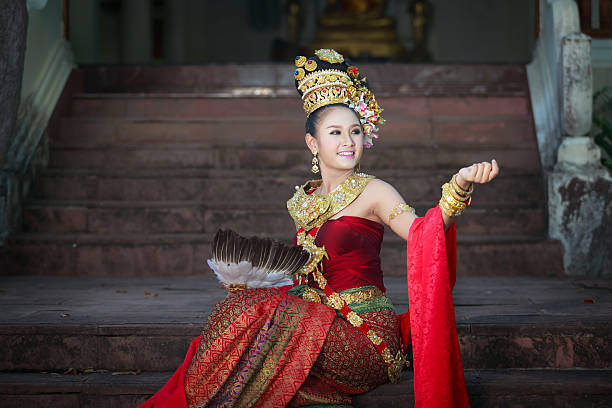 Thai girl with northern style dress in temple, Phayao, Thailand