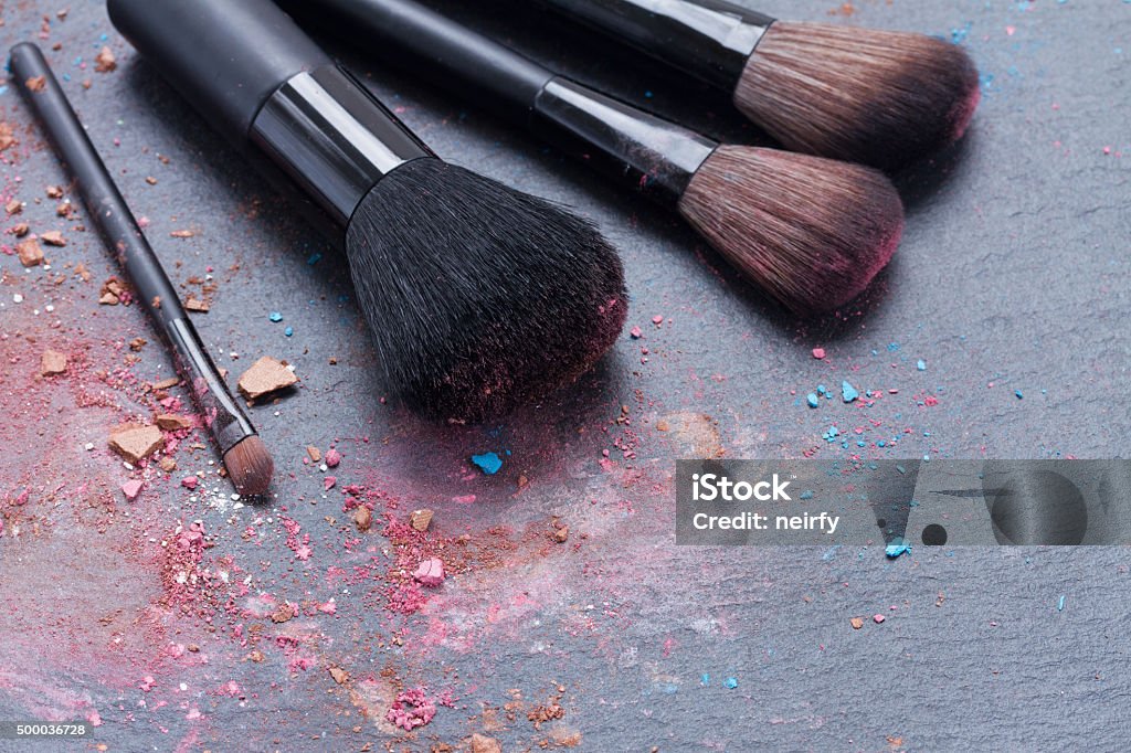 make up brushes set of  make up brushes on black background 2015 Stock Photo