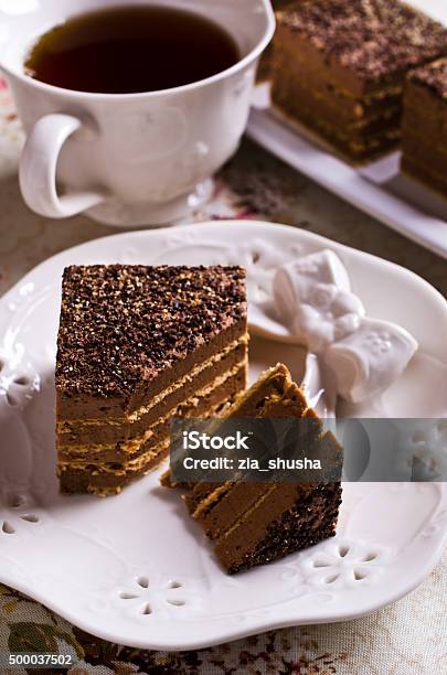 Cake With Chocolate Cream Stock Photo - Download Image Now - 2015, Bakery, Baking